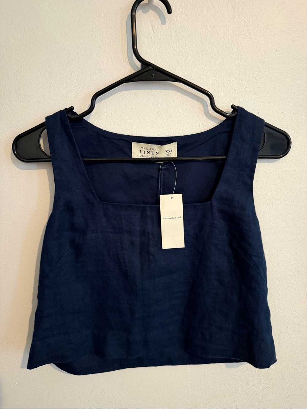 Abercrombie & Fitch Navy Linen Square-Neck Crop Tank